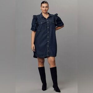 NWT Anthropologie  Pilcro The Ozzi Ruffle-Sleeve Denim Shirtdress, Size L